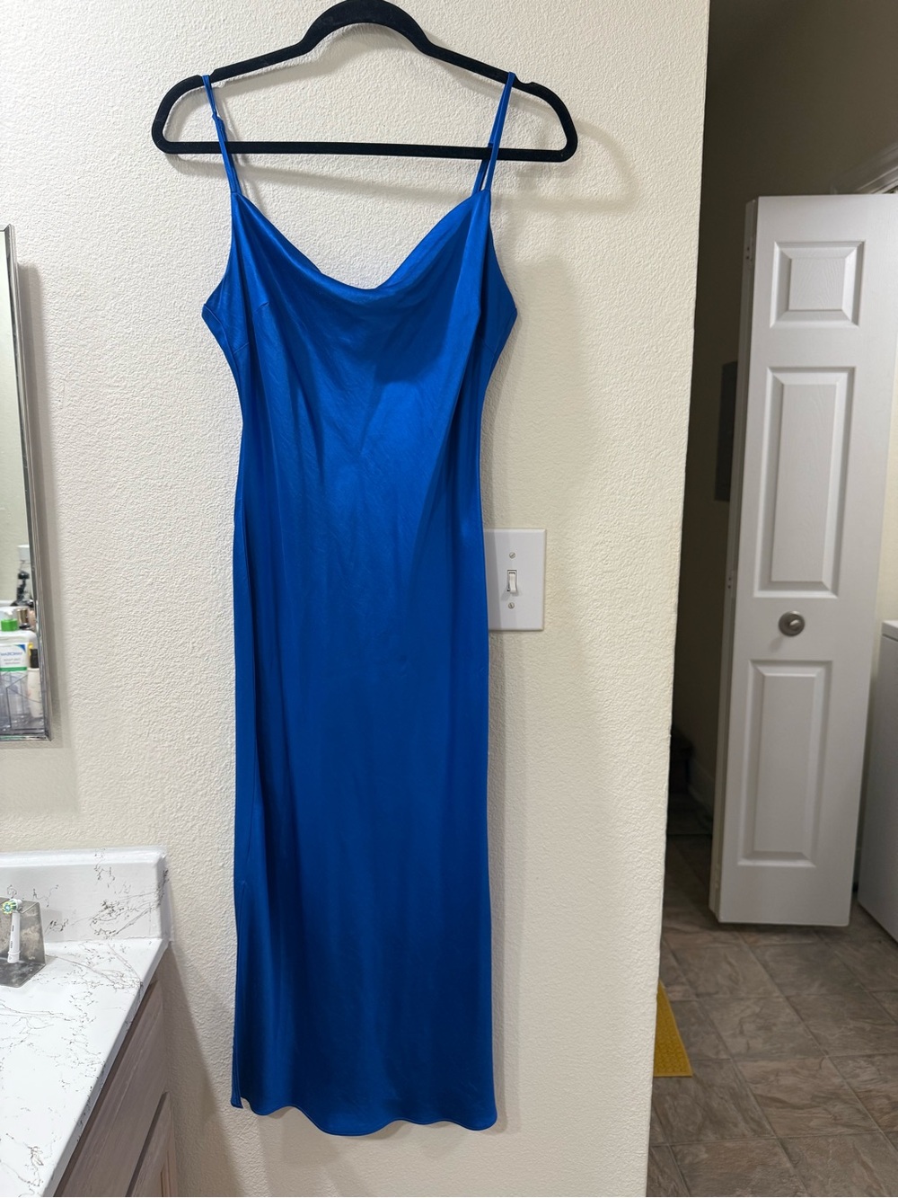 Express Cowl Neck Slip Dress in Bright Blue